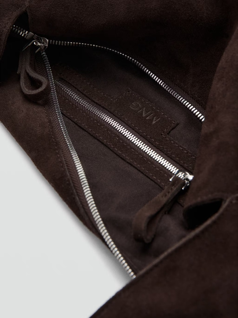 NWT MANGO 100% real Suède leather Chocolate Shoulder Bag Zip Brown orig. $169 - Picture 5 of 8